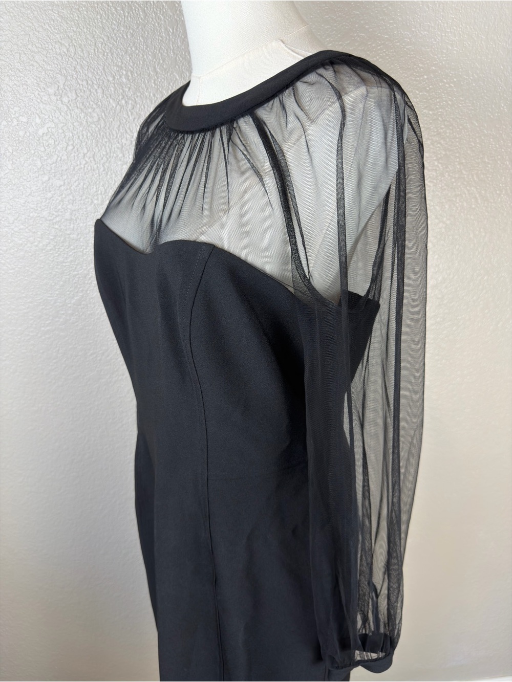 NWOT Maggy London Black Sheer Mesh Yoke Long Sleeve Sheath Dress, size 10 - Picture 6 of 11